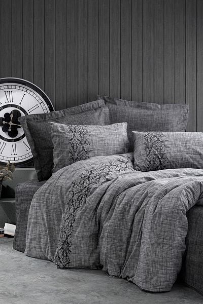 Cotton Box Plain Single Duvet Cover Set Sooty Gray