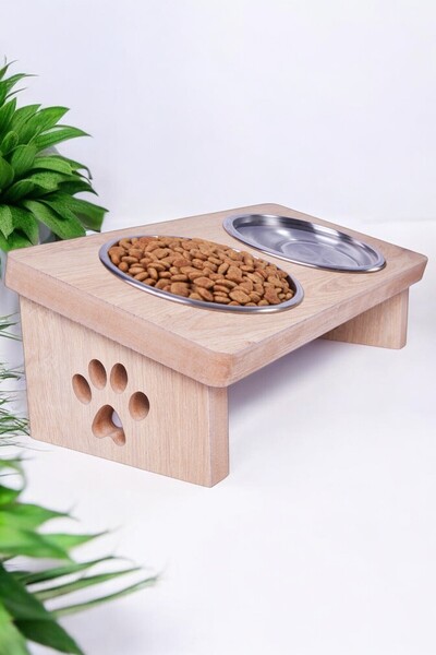 Luni Ahşap Demonte Kedi Köpek Mama Ve Su Kabı