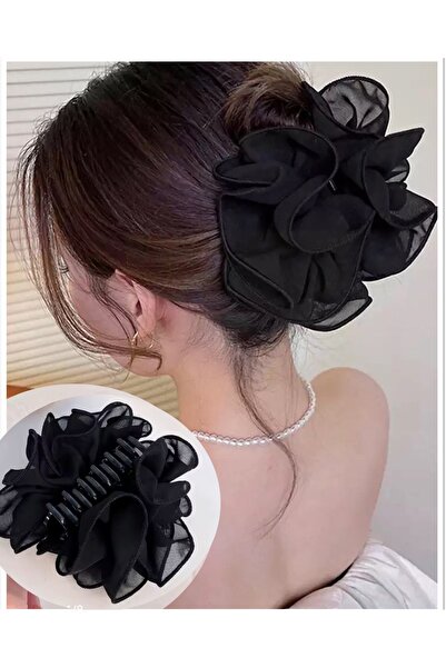 NEW HİLL مشبك مزلاج أنيق كبير الحجم مع تول أسود وريش