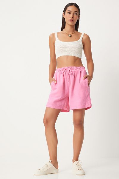 Lovelyİstanbul Pantaloni scurți de buzunar din muselină roz - Lmx0011
