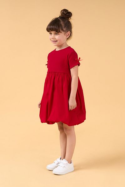 Minipodyum Girl's Bow Detailed Summer Balloon Dress-Red