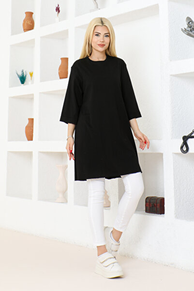 FATELLA Γυναικείο μαύρο μπλουζάκι τουνίκ σε μεγάλο μέγεθος – Με μισό μανίκι, ...