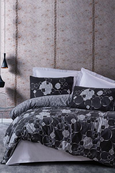 Cotton Box Dark Single Duvet Cover Set Round Grey