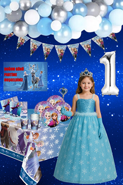 Parti Kırtasiye Karlar Ülkesi Kostüm Frozen Elsa Kız Çocuk Mavi Elbise Doğum ...