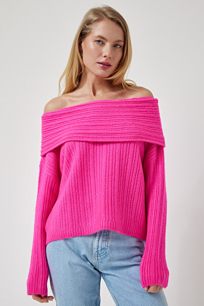 Lovelyİstanbul Open Shoulder Knitwear Sweater Fuchsia Lpf0005