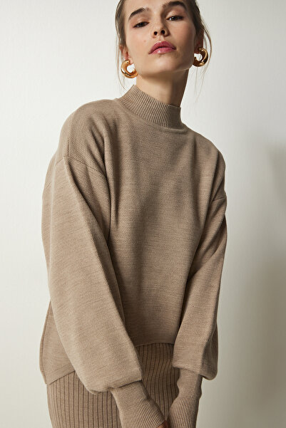 Lovelyİstanbul Fitilli Triko Kazaklı Elbise Vizon Lkg0003