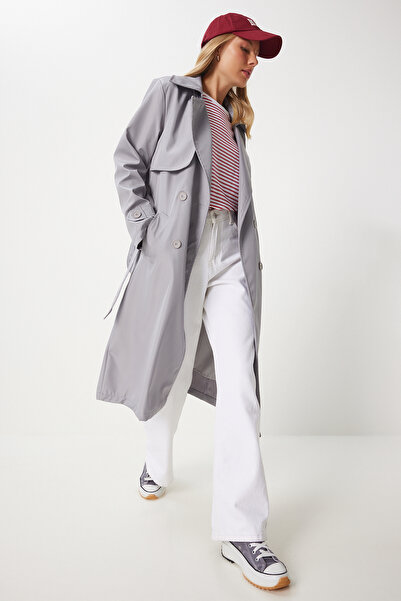 Lovelyİstanbul Gray Draped Long Trench Coat - Ldd0035