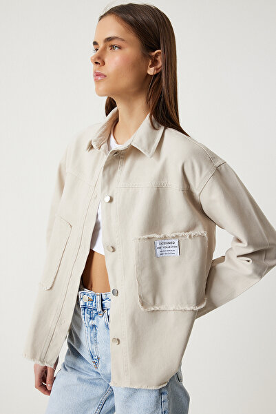 Lovelyİstanbul Cepli Oversize Gabardin Ceket Krem Lrv0009