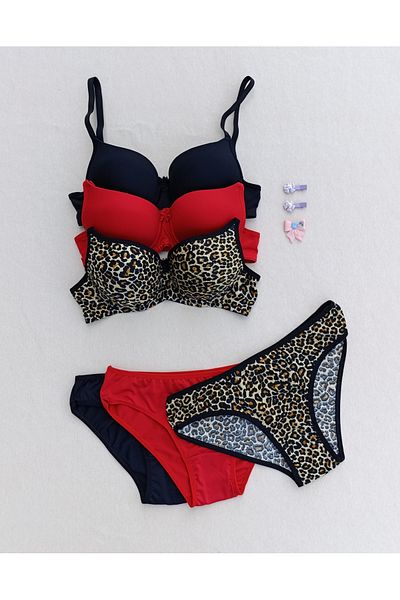 siyalife Hollow Covered Underwire Unpadded 3-Piece Bra and Panty Underwear Set (Hollow)
