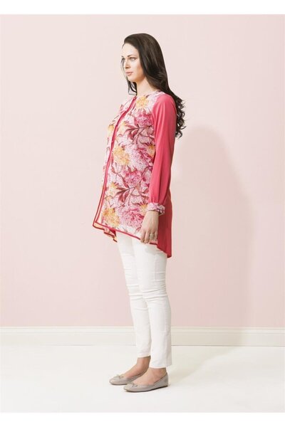 Desen Hamile Giyim Pembe İki Parçalı Hamile Tunik Bluz