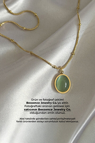 Bessence Jewelry Co ÇELİK SU YEŞİLİ KEDİ GÖZÜ KOLYE