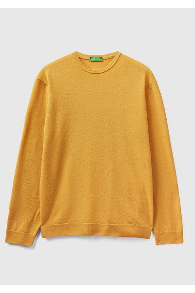 United Colors of Benetton Saffron Yellow Men's Merino Crew Neck Sweater