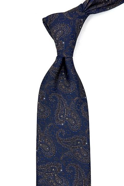 Kravatkolik Navy Blue Paisley Pattern Classic Tie with Handkerchief Kk13118