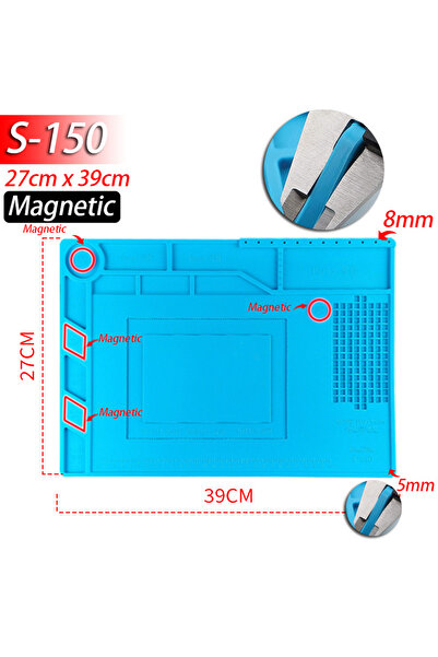 Choice حصيرة لحام S150، حصيرة عمل سيليكون مقاومة للحرارة 932 درجة فهرنهايت، حصيرة مغناطيسية مضادة للكهرباء الساكنة للكهرباء