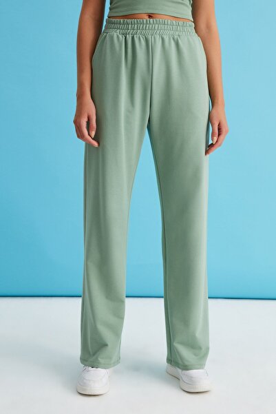Curly Πράσινο φαρδύ παντελόνι με φαρδύ πόδι