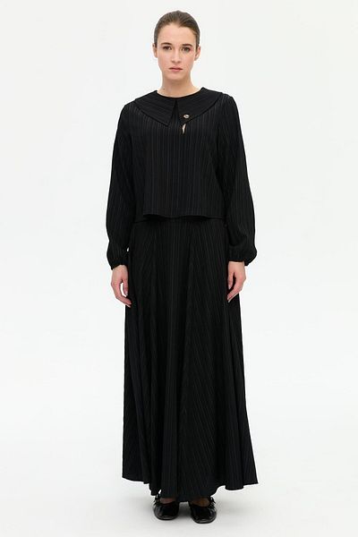 Esswaap Wide Collar Skirt Suit Black