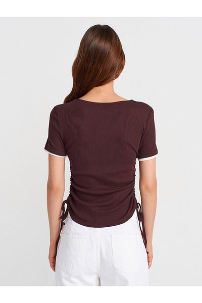 Dilvin 31816 Double Layer Drawstring T-Shirt-Coffee