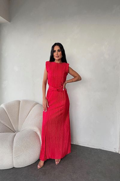 LİLA İSTANBUL Crew Neck Ribbed Belt Detailed Special Design Summer Dress