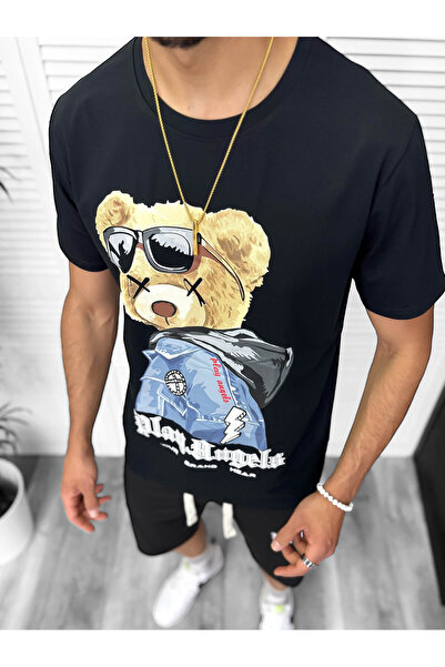 dehaine Men's casual suit, t-shirt plus shorts, black