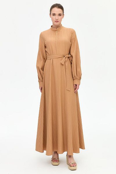 Esswaap Camel Flared Dress with Pendant Detail