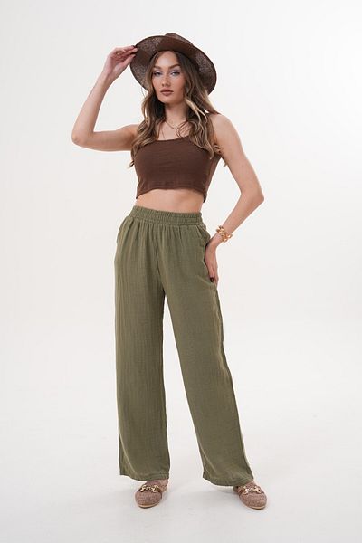 Laressi Muslin Trousers with Elastic Waist and Pockets