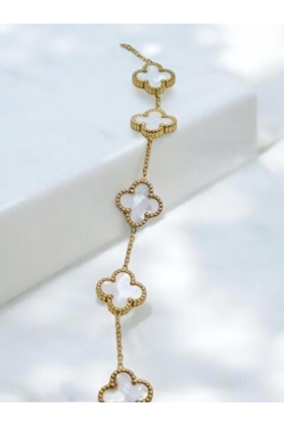 Merand Gold White Color 5-Piece Double-Sided Clover Steel Chain Bracelet