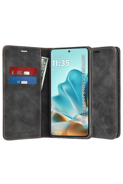 SKYDDAR INNOVATION Case for Motorola Edge 60 Fusion, Soft Wallet, Eco Premium Leather Book Type, Black, sticker set