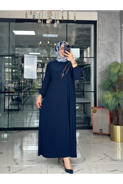 Zümra Tesettür Moda Serpil Elbise-Lacivert Lacivert Beden 1-38-40-42-44