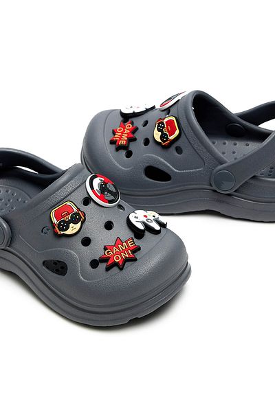 R&B Gray Jibbitz Slingback Clogs