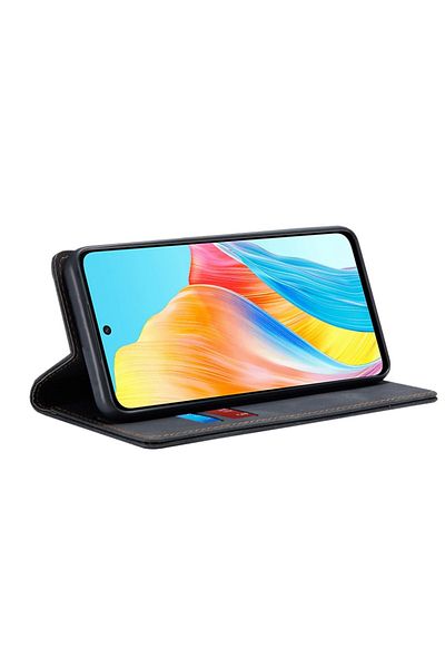SKYDDAR INNOVATION Husă pentru Oppo A58 4G, portofel moale, piele ecologică premium tip card, neagră, set autocolante