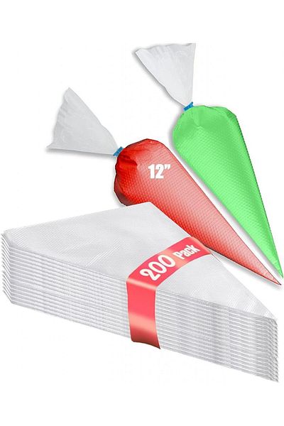 Yin Aisike Set of 200 Yin Aisike icing/cream bags, plastic, white, 30 x 20 cm