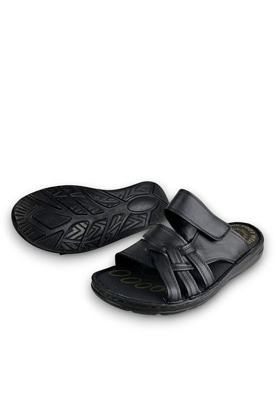 Waresta Black Genuine Leather Orthopedic Sole Daily Men's Slippers Frns42