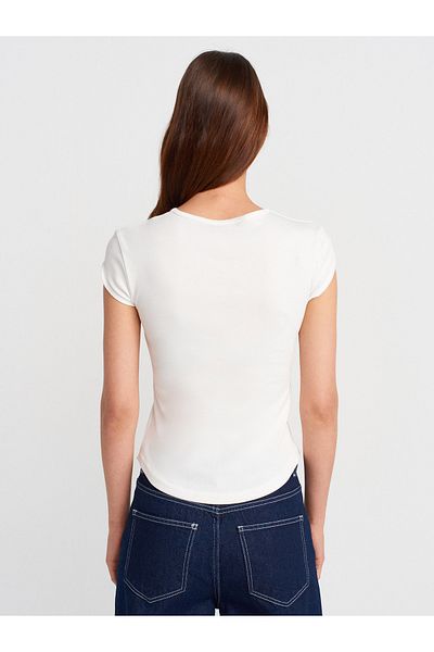 Dilvin 31779 Crew Neck Basic T-Shirt-Ecru