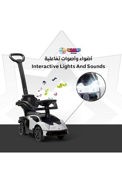 ALBADER Convertible 3-In-1 Push Car for Kids With Lamborghini Design, Ride-On Toy, Music Ride