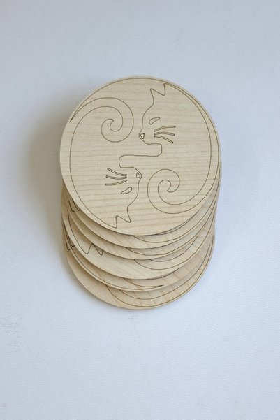 ERDİZDEN 6 Pieces Yin Yang Cat Wood Laser Cut Coasters and Cup Mats from Erdiz