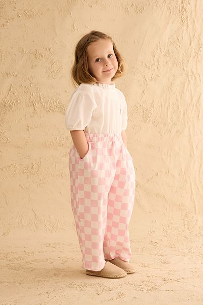 Fahhar Kids Checkerboard Pattern Baggy Trousers Pink