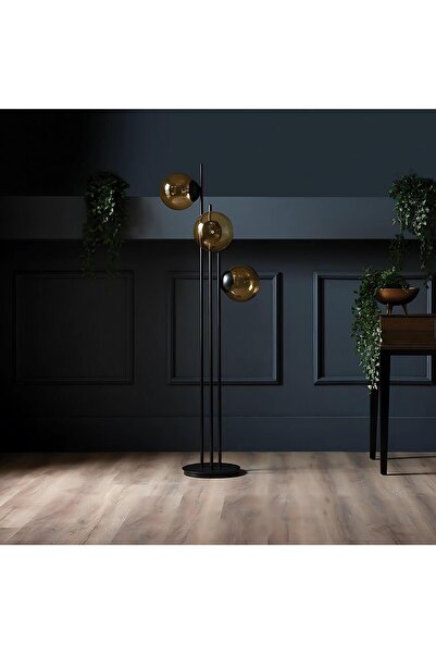 Bahar Aydınlatma Fera 3 Glop Cam Başlıklı Siyah Lambader