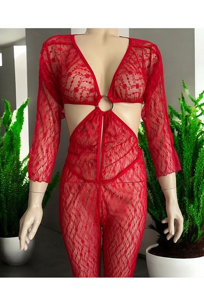 İntive Lingerie Intive Fully Ruched Front Ring Detail Back and Bust Cutout Jumpsuit Nightgown
