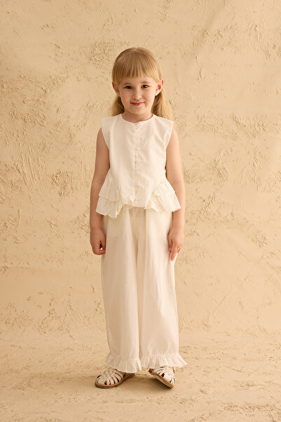 Fahhar Kids Cotton Suit with Flounces on the Sides Ecru