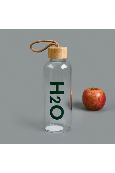 MATMEL H2O Glass Flask with Bamboo Lid with Case - Transparent / Light Brown - 800 ml