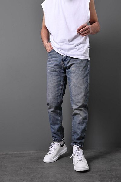 Slatra Men's Navy Blue Vintage Boyfriend Pants