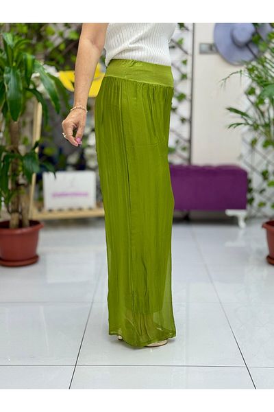 Punta Otantik Yg1750 Italian Mid-Waist Silk Pants Pistachio