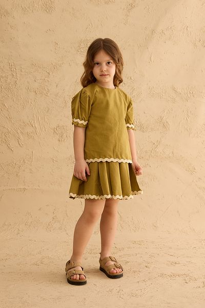 Fahhar Kids Water Stone Detailed Skirt Suit Oil Green