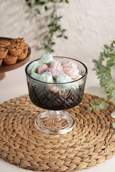 Multiamo Star Model Handmade Footed Gray Color Glass Bowl 15 X 15 cm