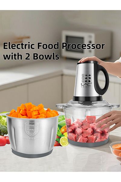 LAC LAICHY Chopper with 2 pieces 3.8L Bowls 350W Electric Food Processors,3 Speed,4 Blades Meat Grinder