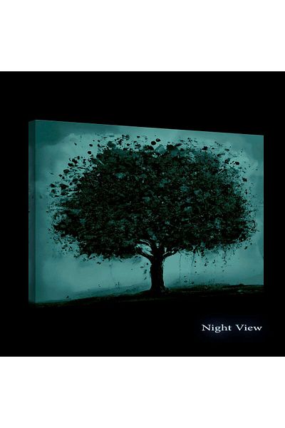 startonight Tablou DualView Startonight Bej cu Copac Turqoise, luminos in intuneric, 80 x 120 cm