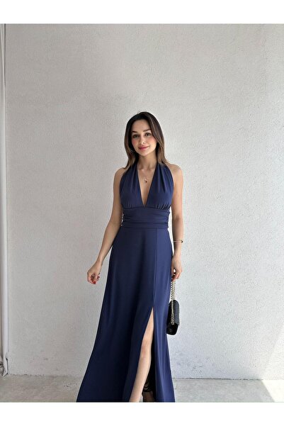 Mooi Butik FOGGİE Maxi Elbise 3895 - Lacivert