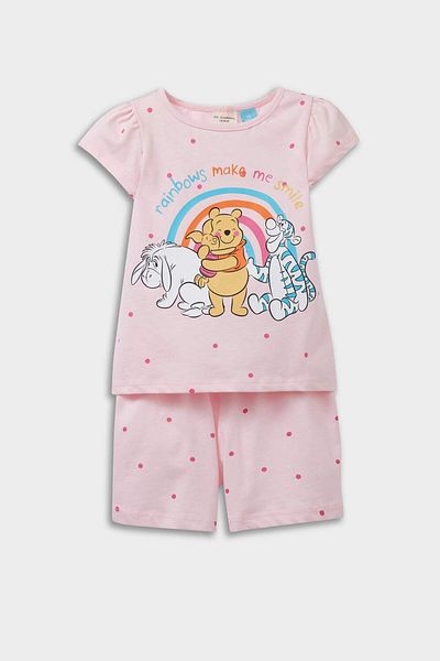 DeFacto Baby Mädchen Disney Winnie The Pooh Pyjama Set Kurzarm gekämmte Baumwolle Top elastische Taille Shorts E4650A525HS