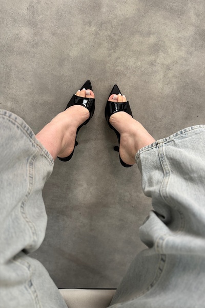 SHOEBELLAS Lies Siyah Rugan Kadın Topuklu Ayakkabı