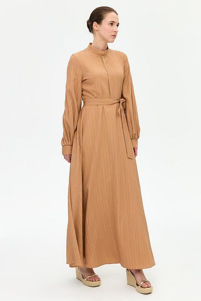Esswaap Camel Flared Dress with Pendant Detail